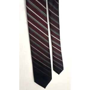 Vintage Paco Rabanne Paris Diagonal Stripes Burgundy & Grey Men's Neck Tie Silk